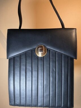 BALLY Rare Top Handle Shoulder Bag Black Quilted Lambskin Leather Gold Clasp